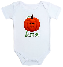 Load image into Gallery viewer, Embroidered Halloween Pumpkin Bodysuit for Baby Boys Personalized with Your Custom Name
