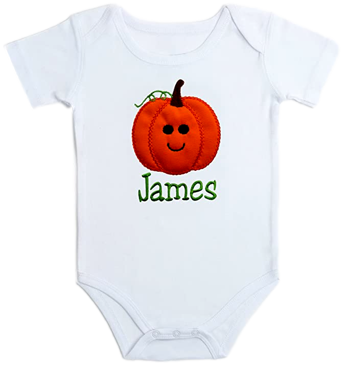 Embroidered Halloween Pumpkin Bodysuit for Baby Boys Personalized with Your Custom Name