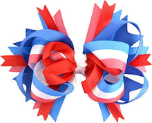 Load image into Gallery viewer, Patriotic 4th of July Loopy Red White and Blue Hair Bow - 4 inches Wide
