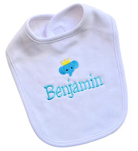 Load image into Gallery viewer, Personalized Elephant Baby Bib with Embroidered Name and Matching Cotton Hat
