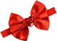 Load image into Gallery viewer, Valentines Day Sequin Heart Satin Bow Baby and Toddler Headband
