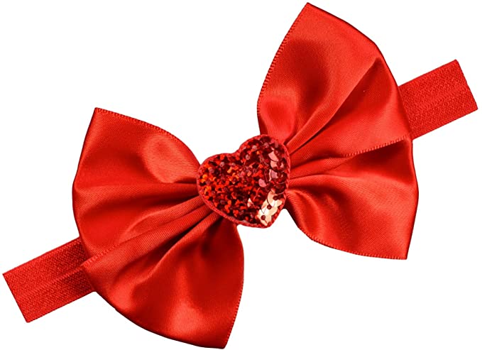 Valentines Day Sequin Heart Satin Bow Baby and Toddler Headband