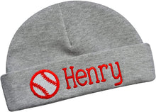 Load image into Gallery viewer, Personalized Cotton Baby Hat with Custom Embroidered Name and Baseball
