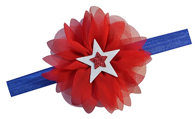 4th Of July Chiffon Flower and Stars Baby and Toddler Elastic Headband