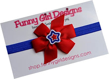 Load image into Gallery viewer, 4th of July Patriotic Embroidered Star Elastic Baby and Toddler Girls Headband with 3 inch Simple Bow
