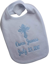 Load image into Gallery viewer, Christening Bib for Babies Personalized and Embroidered Name and Baptism Date - 5 COLORS!
