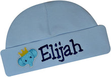 Load image into Gallery viewer, Personalized Embroidered Baby Boy Hat with Blue Elephant Applique
