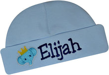 Load image into Gallery viewer, Personalized Embroidered Baby Boy Hat with Blue Elephant Applique
