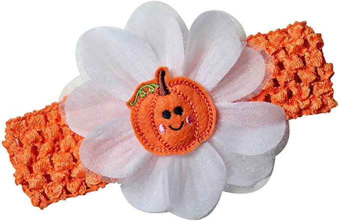Halloween Precious Pumpkin Baby Girl and Toddler Flower Crochet Headband