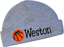 Load image into Gallery viewer, Personalized Cotton Baby Hat with Custom Embroidered Name and Basketball
