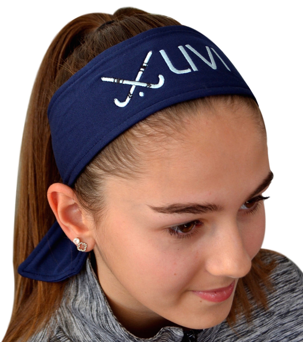 Field Hockey Tie Back Moisture Wicking Headband Personalized with Your EMBROIDERED Text - Quantity Discounts