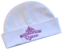 Load image into Gallery viewer, Personalized Embroidered Baby Girl Hat with Princess Crown
