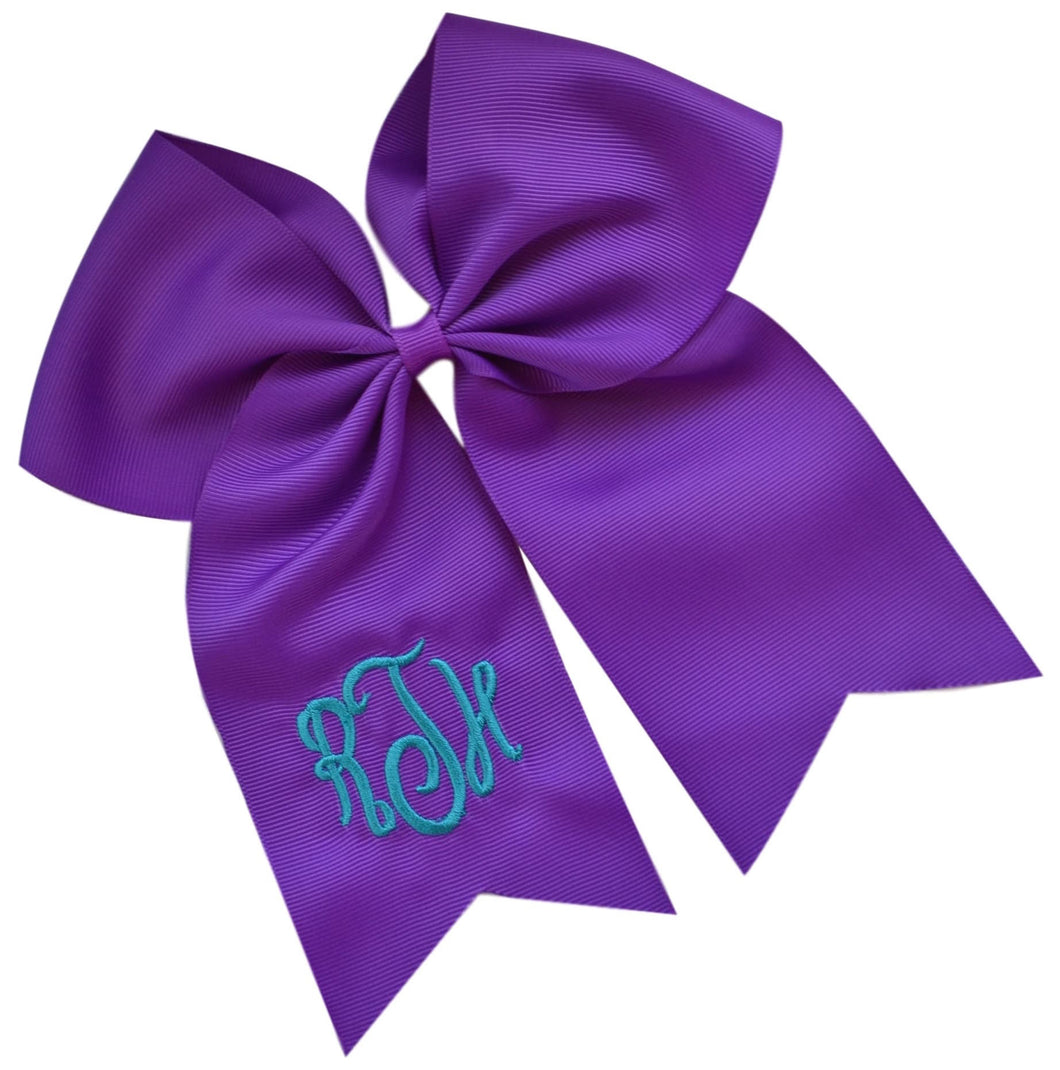 Monogrammed Initial Script Cheer Bow Custom Initials of your choice - 7.5 Inches Long!