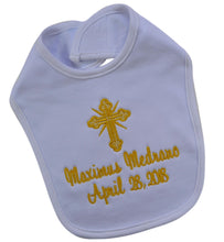 Load image into Gallery viewer, Christening Bib for Babies Personalized and Embroidered Name and Baptism Date - 5 COLORS!
