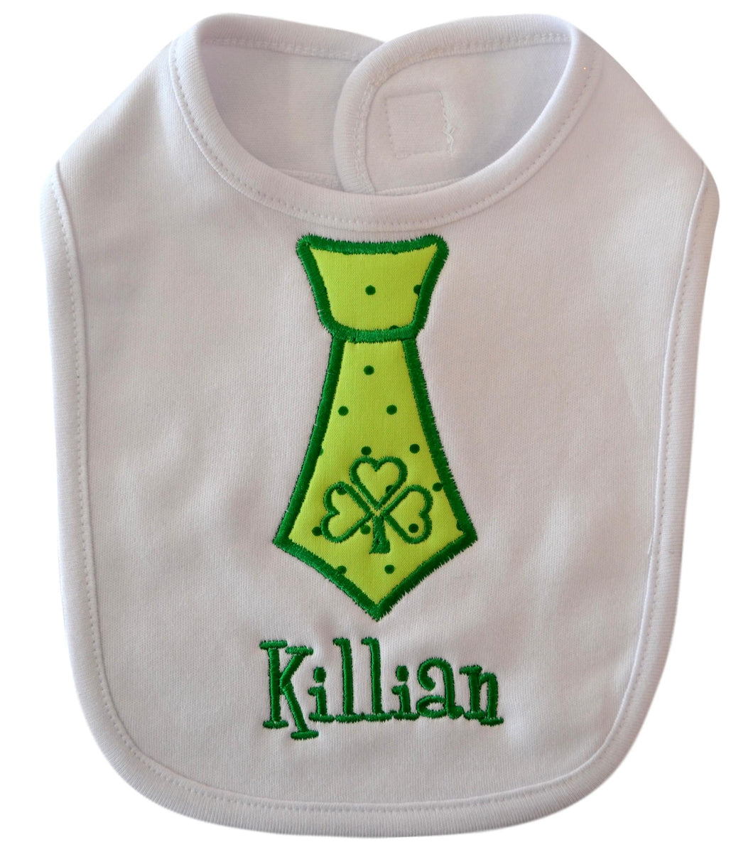 Personalized Baby Boy St. Patrick's Day Fabric Tie Bib Embroidered with Your Custom Text