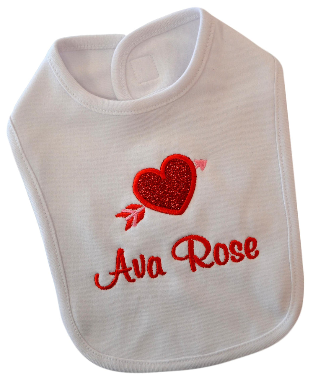 Valentine's Day Glitter Heart Personalized Bib