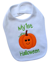 Load image into Gallery viewer, My First Halloween Pumpkin Embroidered Baby Bib
