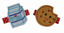 Load image into Gallery viewer, Milk and Cookies Felt Hair Clippie Set
