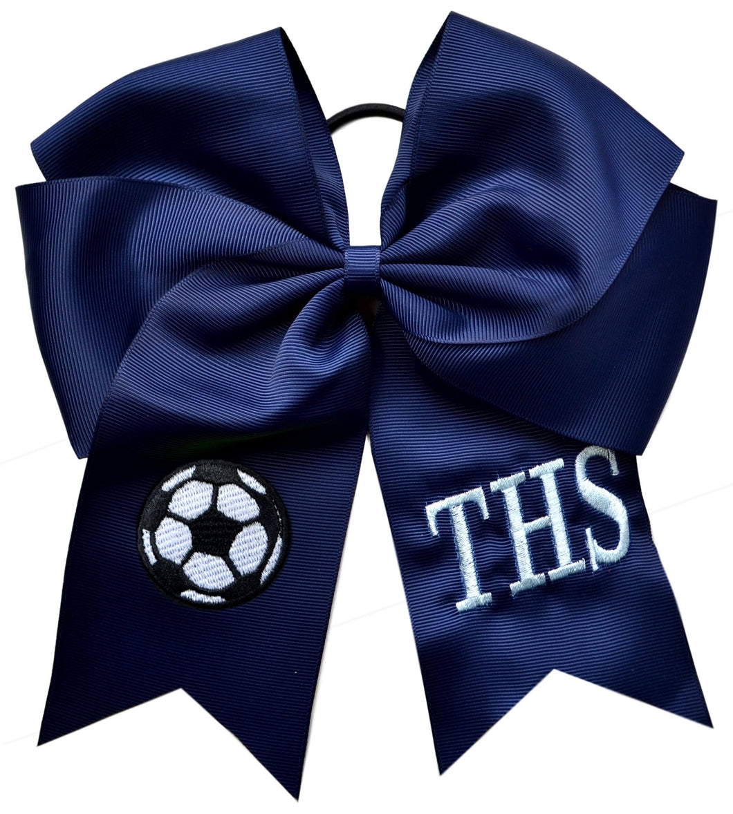 Soccer Hair Bow Embroidered and Personalized with Custom Initials of your choice - 7.5 Inches Long!
