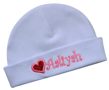 Load image into Gallery viewer, Personalized Embroidered Baby Girl Hat with Sparkling Glitter Heart
