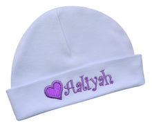 Load image into Gallery viewer, Personalized Embroidered Baby Girl Hat with Sparkling Glitter Heart
