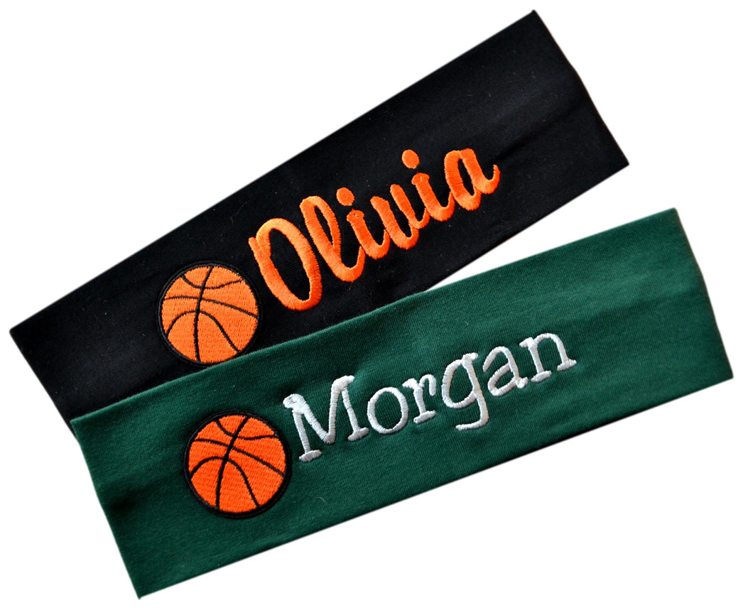 Personalized Monogrammed EMBROIDERED Basketball Patch Cotton Stretch Headband - Quantity Discounts