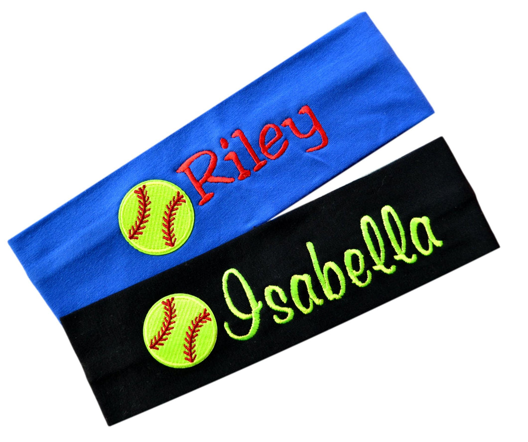 Personalized Monogrammed EMBROIDERED Softball Patch Cotton Stretch Headband - Quantity Discounts