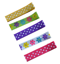 Load image into Gallery viewer, Daisy Dots No Slip Ribbon Lined Double Pronged Alligator Hair Clip Set
