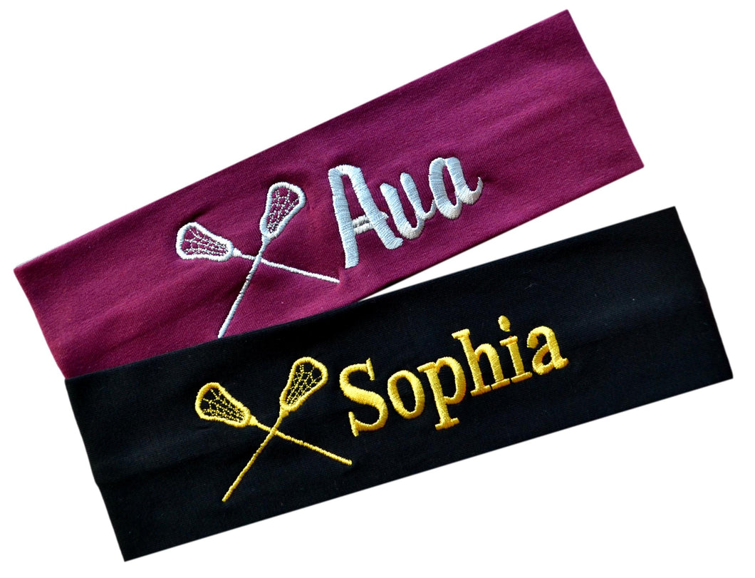 Personalized Monogrammed EMBROIDERED Lacrosse Cotton Stretch Headband - Quantity Discounts