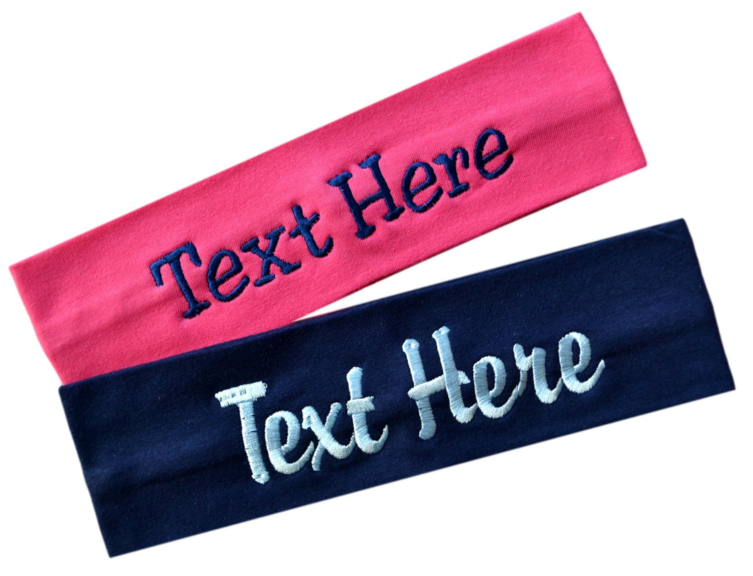 Personalized Monogrammed EMBROIDERED Cotton Stretch Headband with Custom Text - Quantity Discounts