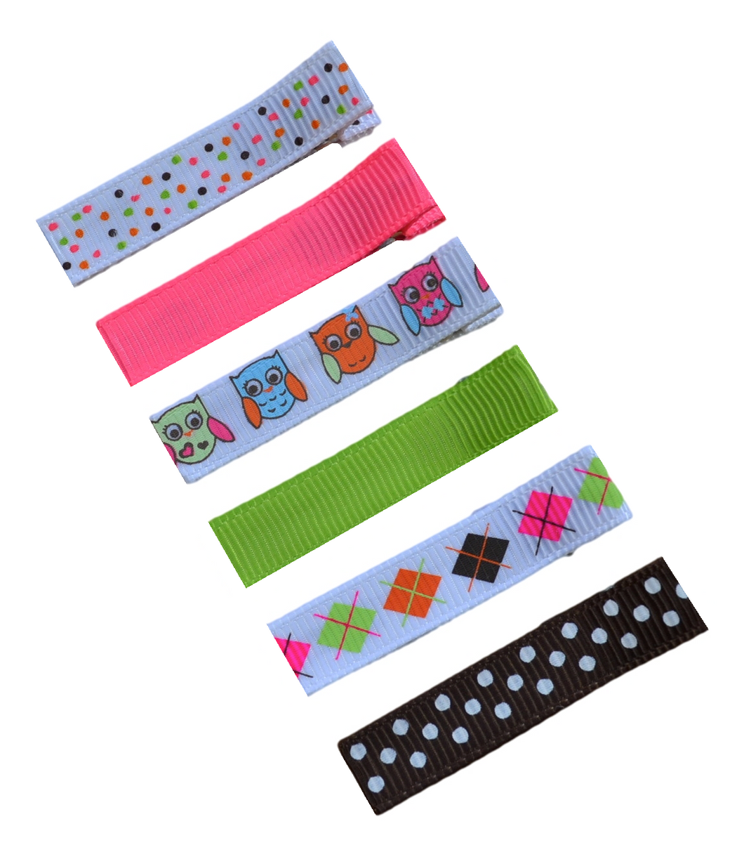 Owls & Argyle No Slip Ribbon Lined Double Pronged Alligator Hair Clip Set
