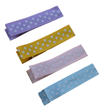Load image into Gallery viewer, 4 Piece PASTEL DOT No Slip Ribbon Lined Double Pronged Alligator Hair Clip Set
