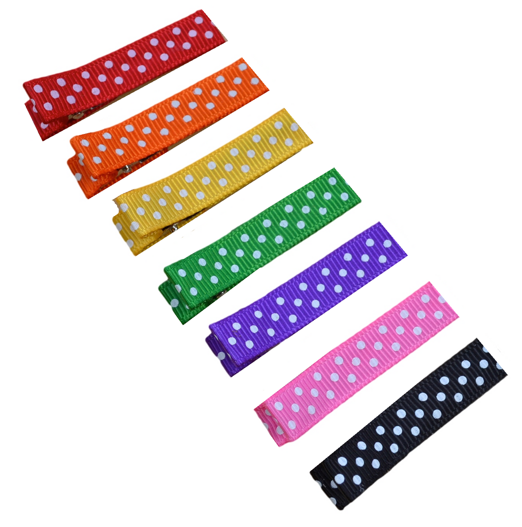 Polka Dot No Slip Ribbon Lined Double Pronged Alligator Hair Clip Set