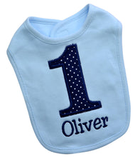 Load image into Gallery viewer, First Birthday Smash Bib for Baby Boy Turning 1 with Custom Embroidered Name
