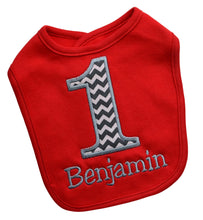 Load image into Gallery viewer, First Birthday Smash Bib for Baby Boy Turning 1 with Custom Embroidered Name
