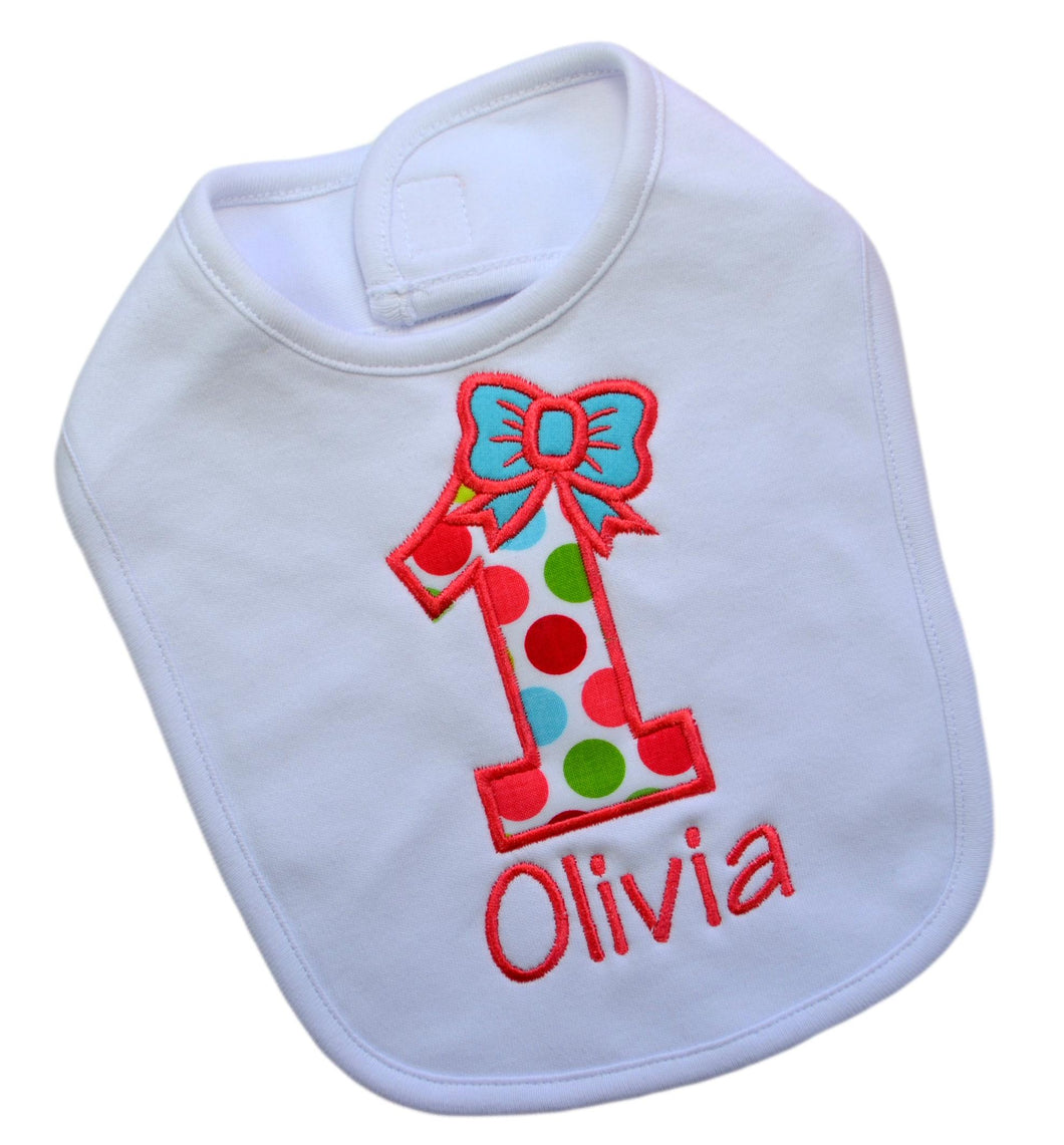 First Birthday Smash Bib for Baby Girls Turning 1 with Custom Embroidered Name - 5 Colors!