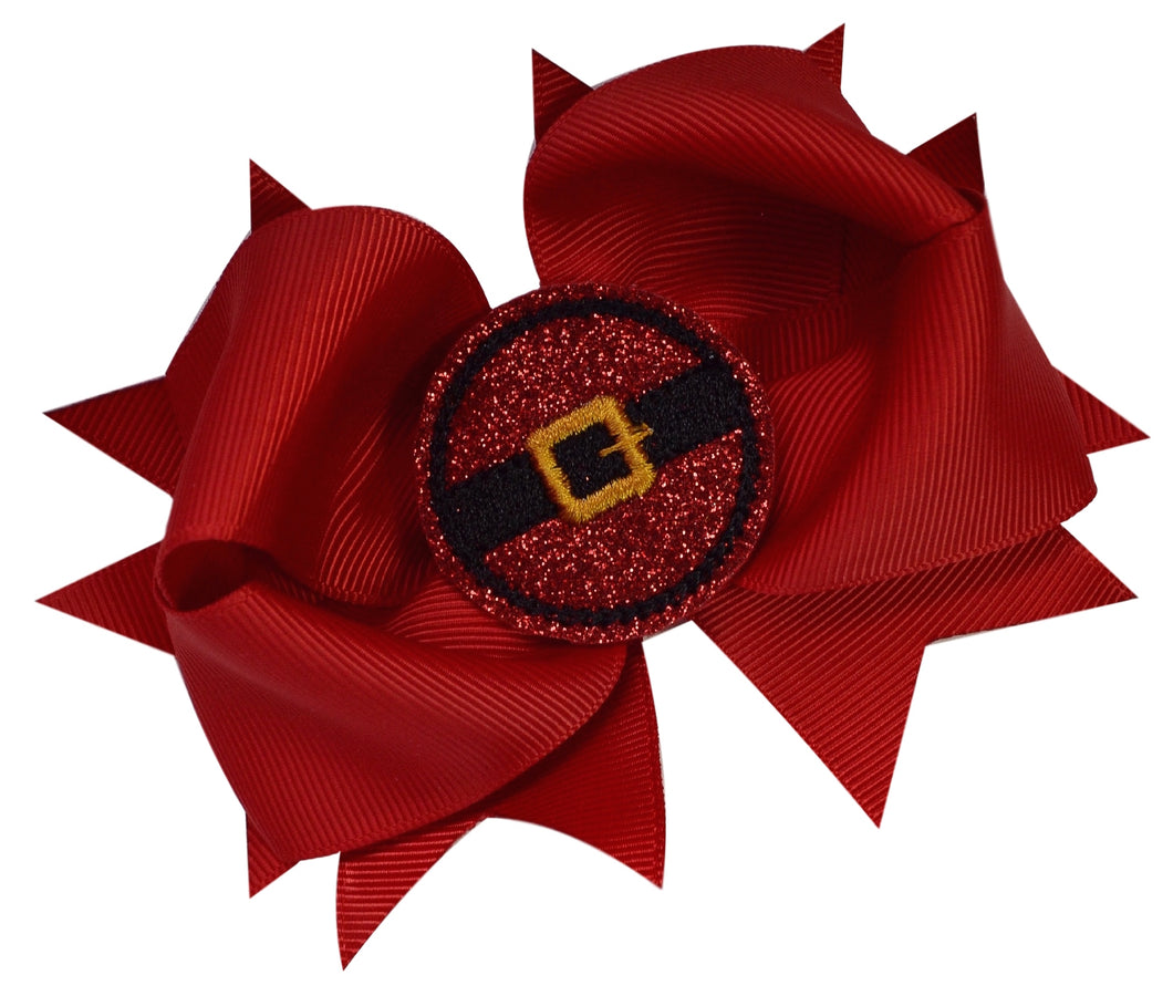 Santa Clause Belt Buckle Sparkling Glitter Christmas Hair Bow