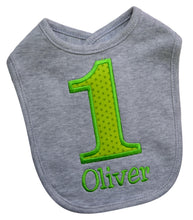 Load image into Gallery viewer, First Birthday Smash Bib for Baby Boy Turning 1 with Custom Embroidered Name
