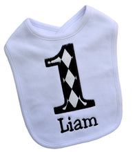 Load image into Gallery viewer, First Birthday Smash Bib for Baby Boy Turning 1 with Custom Embroidered Name
