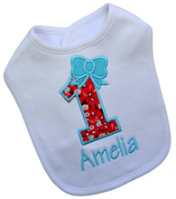 Load image into Gallery viewer, First Birthday Smash Bib for Baby Girls Turning 1 with Custom Embroidered Name - 5 Colors!
