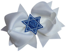 Load image into Gallery viewer, Sparkling Glitter Star of David Embroidered Hair Bow
