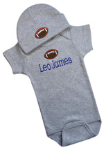 Load image into Gallery viewer, Personalized Embroidered Baby Boys Football Bodysuit with Matching Cotton Beanie Hat
