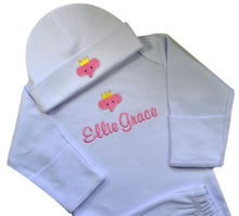 Load image into Gallery viewer, Personalized Embroidered Baby Girls Elephant Bodysuit with Matching Cotton Beanie Hat
