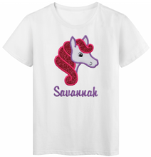 Load image into Gallery viewer, Personalized Embroidered Sparkling Glitter Horse Toddler T-Shirt
