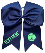 Load image into Gallery viewer, Design Your Own Custom Softball Bow with GLITTER FLAKE Text - Quantity Discounts
