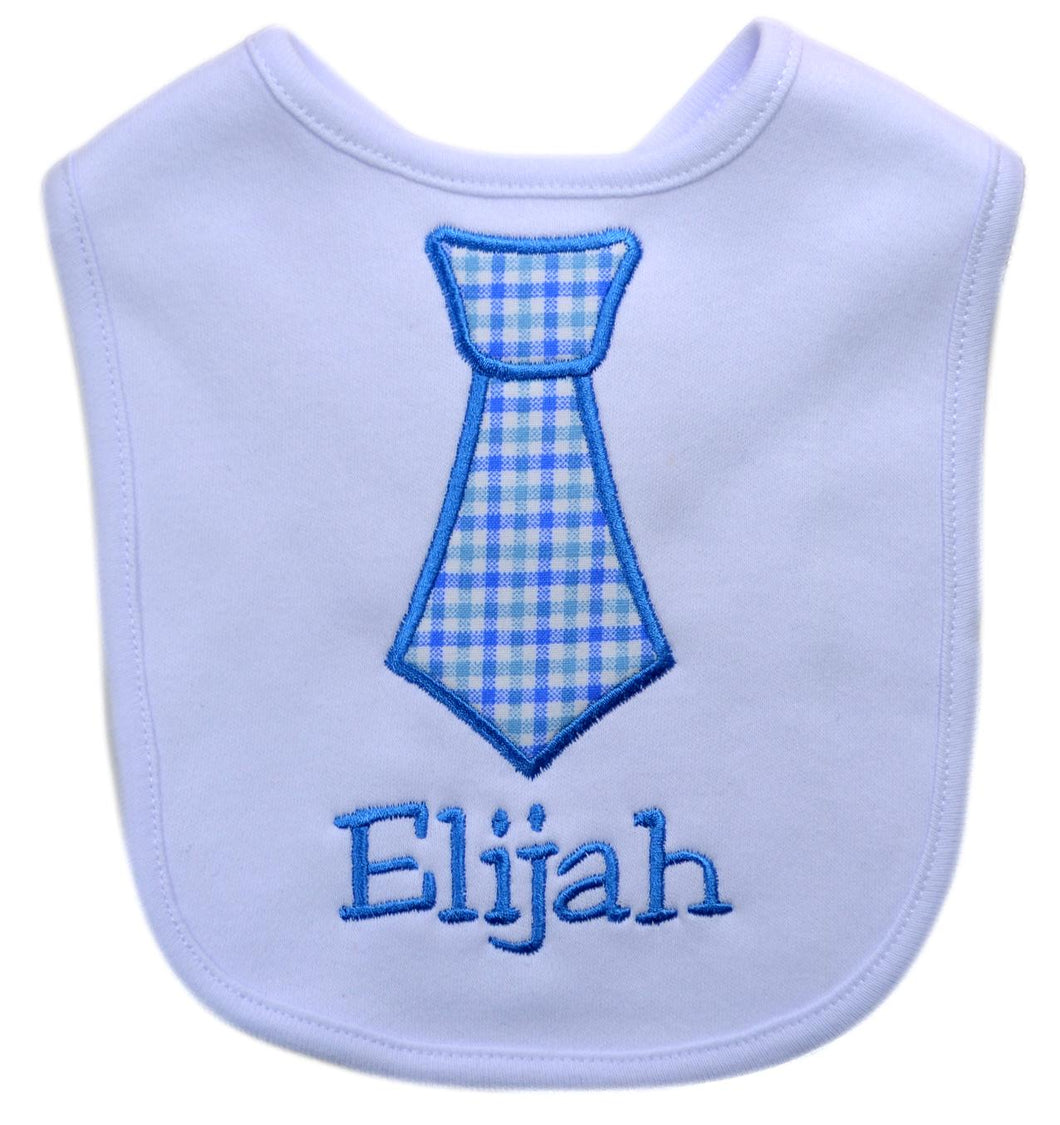 Personalized Baby Boy Fabric Tie Bib Embroidered with Your Custom Text