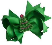 Load image into Gallery viewer, Sparkling Glitter Embroidered Christmas Tree Hair Bow
