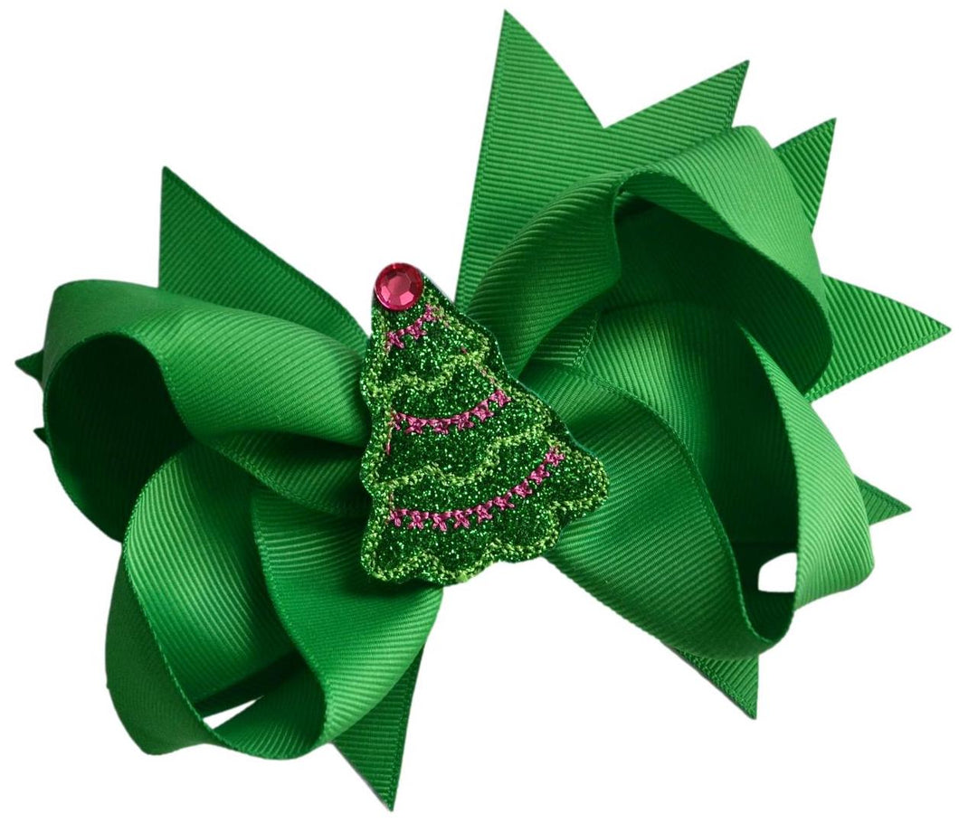 Sparkling Glitter Embroidered Christmas Tree Hair Bow