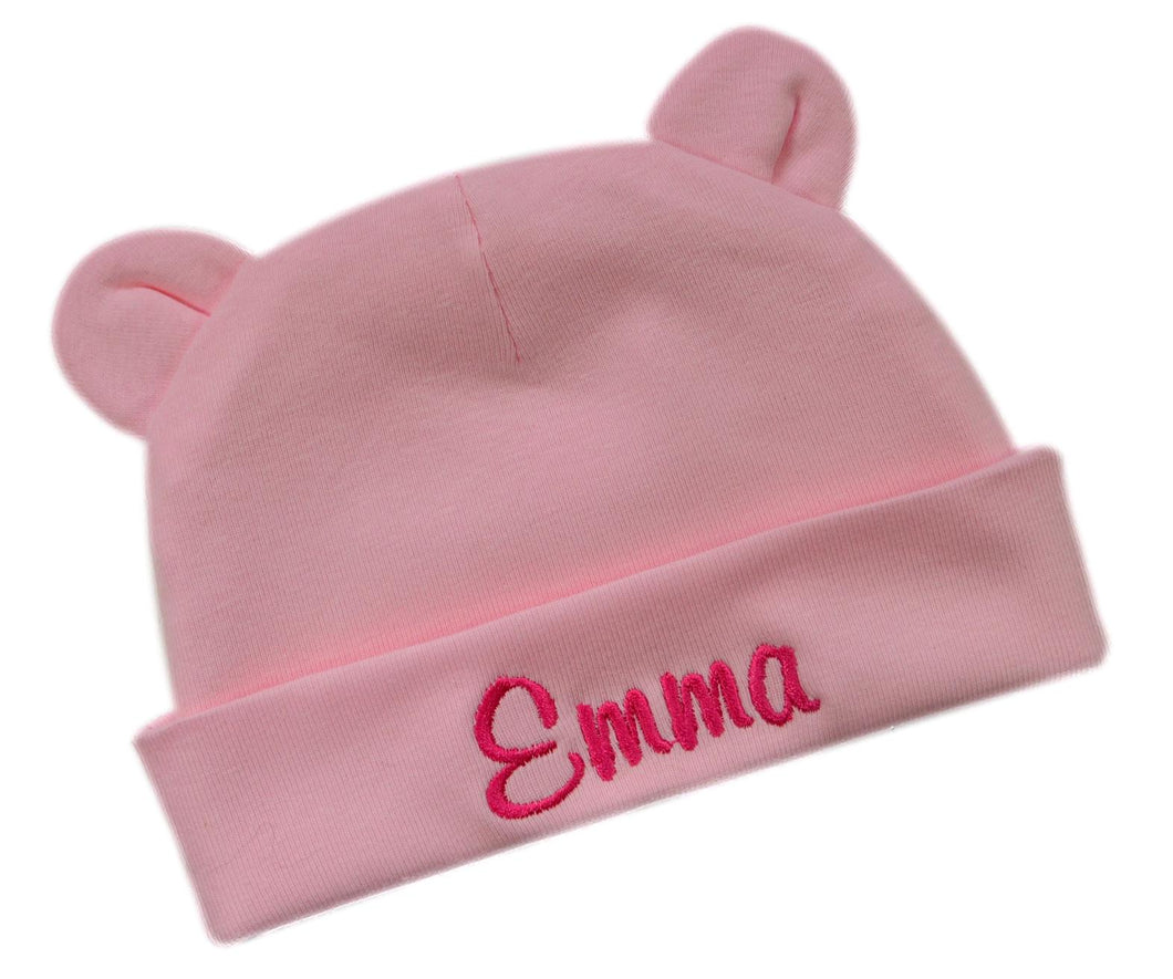 Personalized Newborn Bear Ears Baby Hat for Girls with Custom Embroidered Name