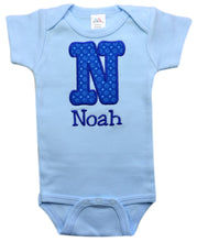 Load image into Gallery viewer, Embroidered Initial Bodysuit Romper for Baby Boys - Personalized with Your Custom Name
